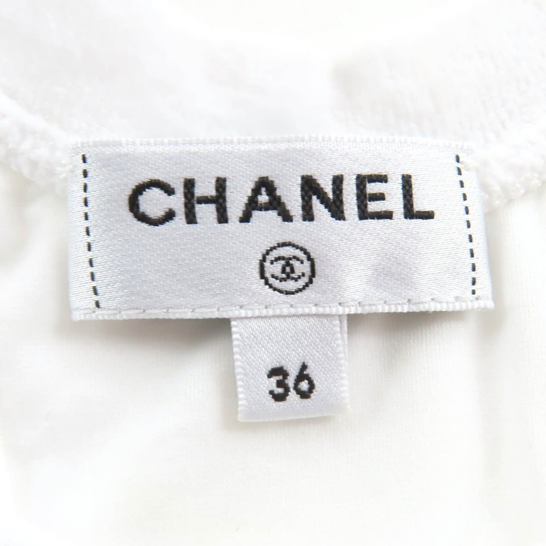素晴らしい CHANEL タンクトップ ロゴ スパンコール テリー クロップドトップ ホワイト 36 P72665V64316