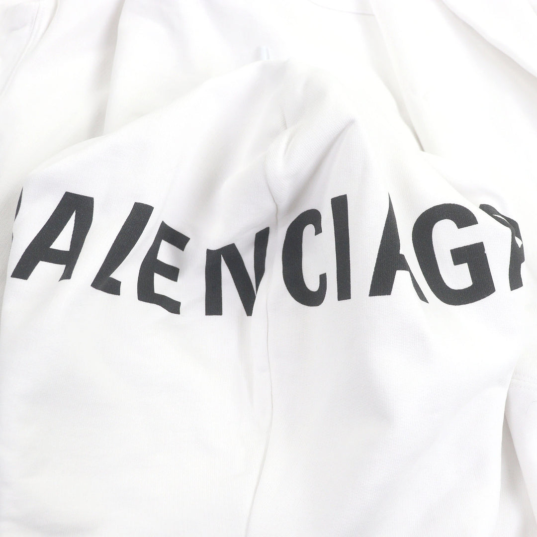 精美 BALENCIAGA 连帽衫，Logo 印花套头衫，白色纯棉，男款 XS 码 528351