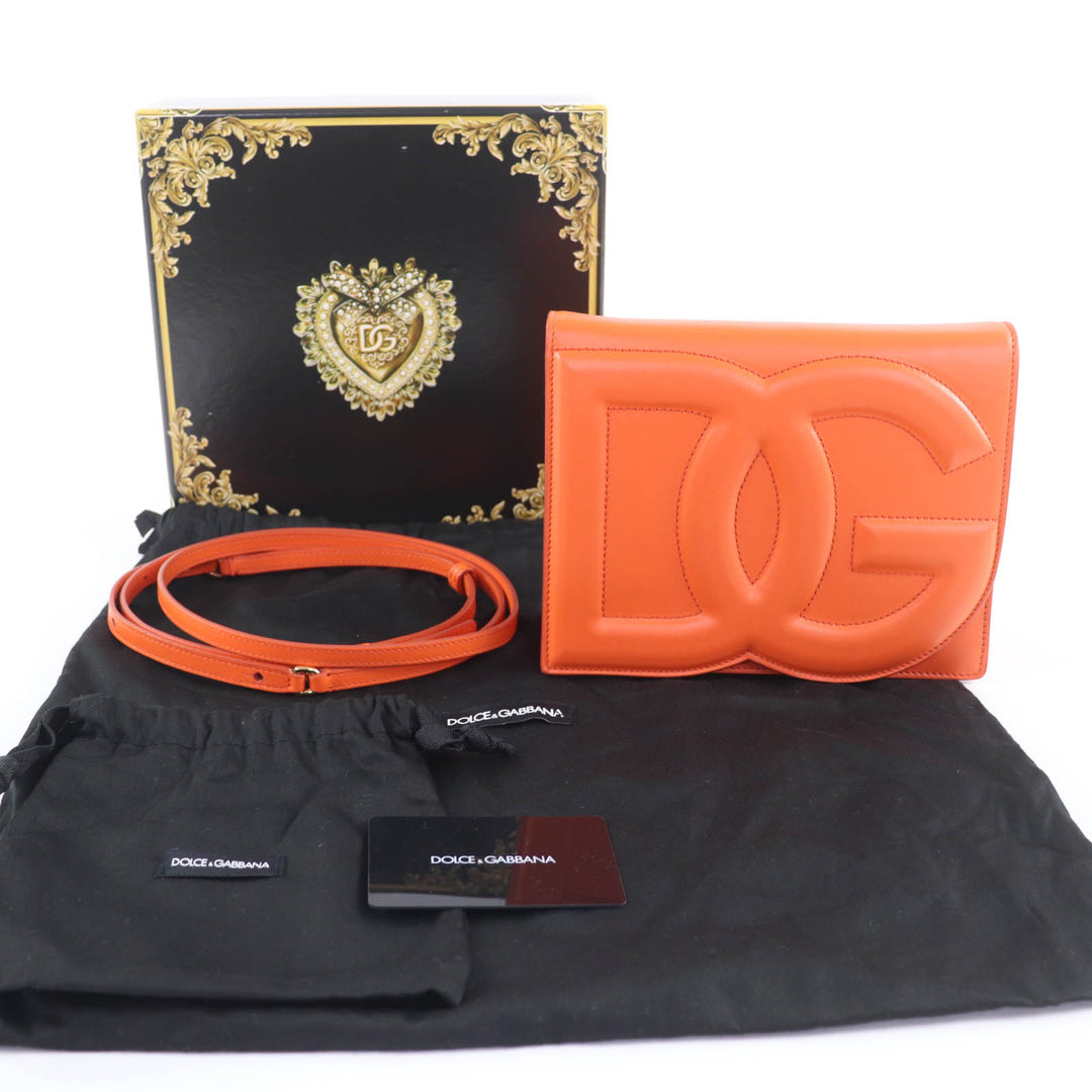 美品 DOLCE&amp;GABBANA ショルダーバッグ DGロゴ 2way レザー クラッチバッグ オレンジ