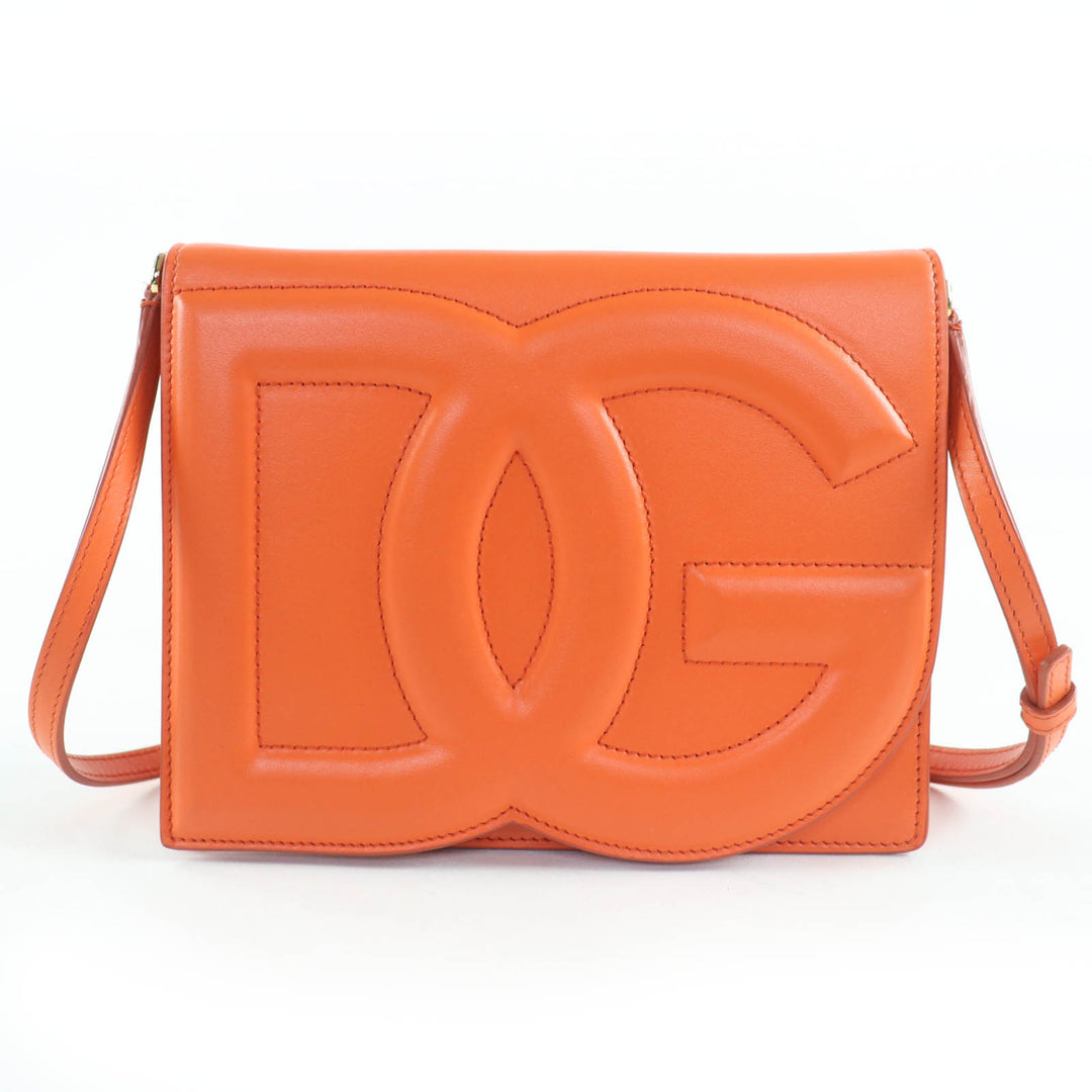 美品 DOLCE&amp;GABBANA ショルダーバッグ DGロゴ 2way レザー クラッチバッグ オレンジ