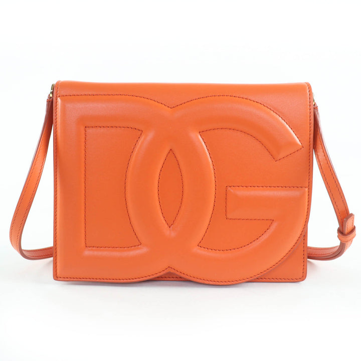 美品 DOLCE&amp;GABBANA ショルダーバッグ DGロゴ 2way レザー クラッチバッグ オレンジ