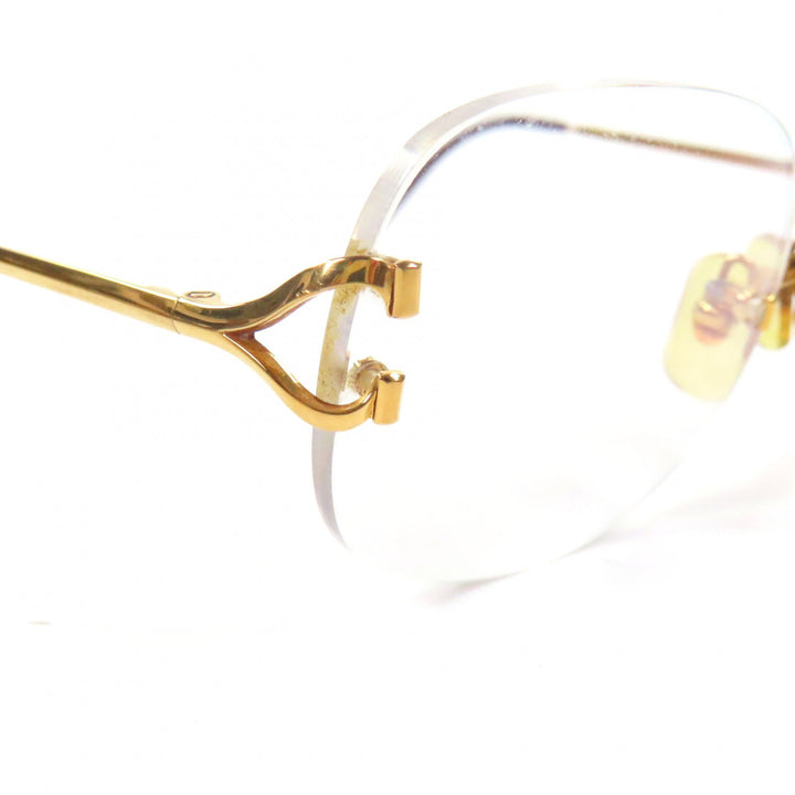 Great Cartier Glasses Two Point Logo Metal gold mens