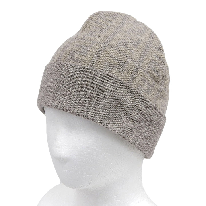 Pristine FENDI Knit cap Cashmere Blend Zucca Pattern Beanie Brown beige wool