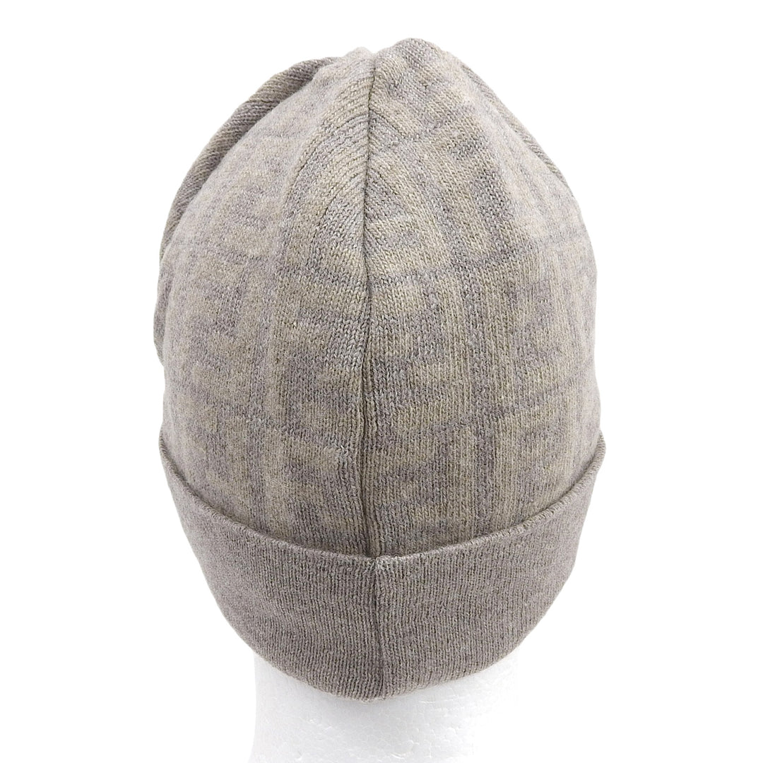 Pristine FENDI Knit cap Cashmere Blend Zucca Pattern Beanie Brown beige wool