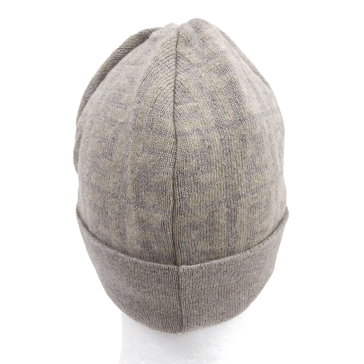 Pristine FENDI Knit cap Cashmere Blend Zucca Pattern Beanie Brown beige wool