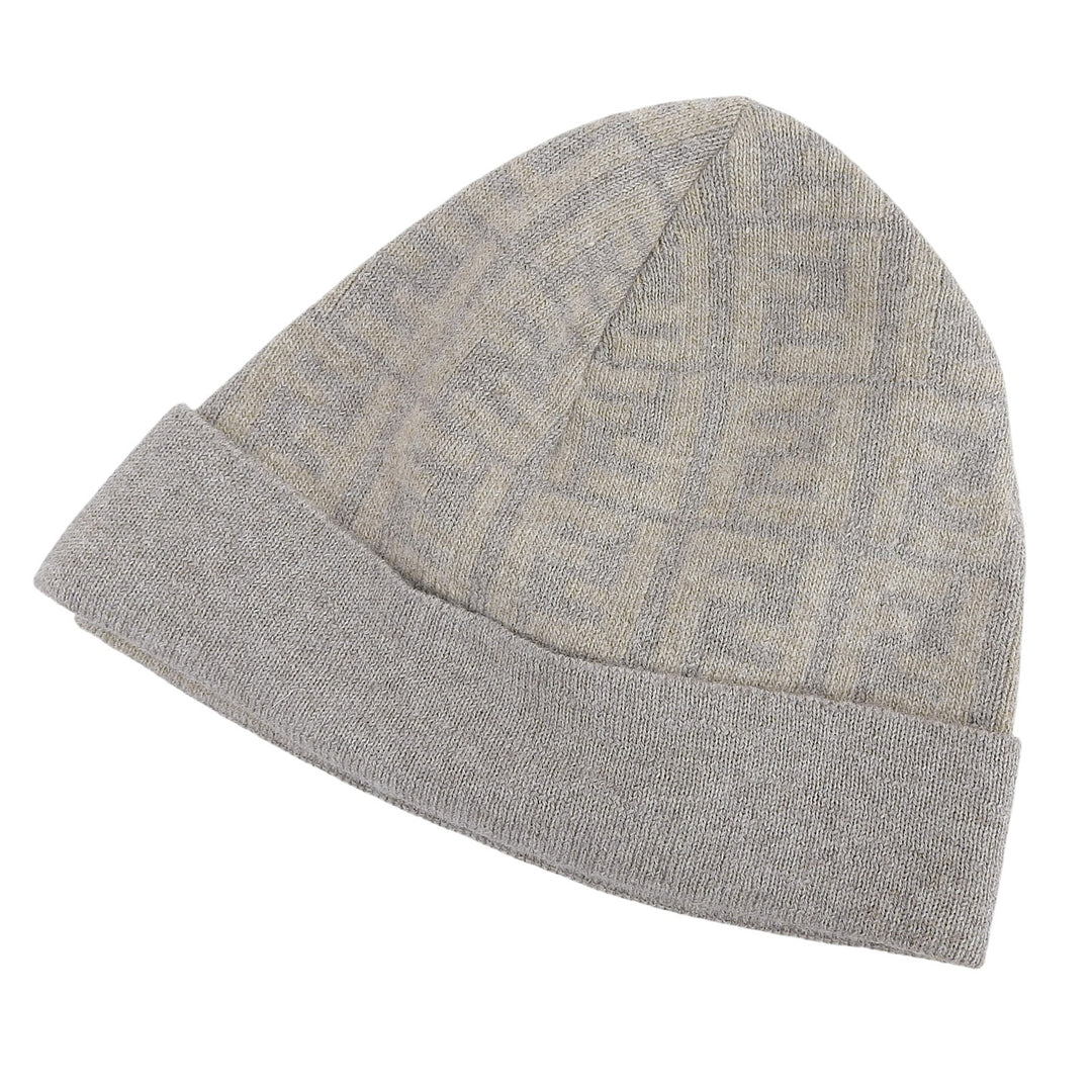 Pristine FENDI Knit cap Cashmere Blend Zucca Pattern Beanie Brown beige wool