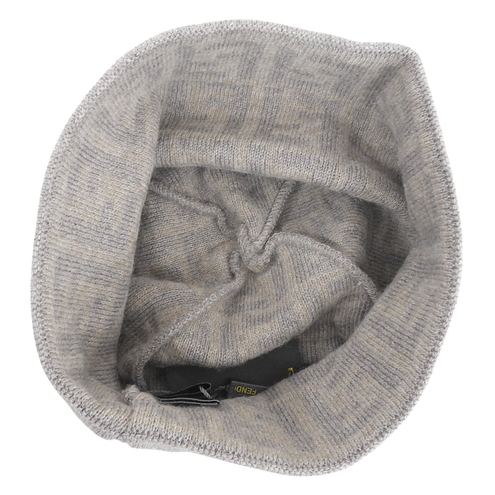 Pristine FENDI Knit cap Cashmere Blend Zucca Pattern Beanie Brown beige wool