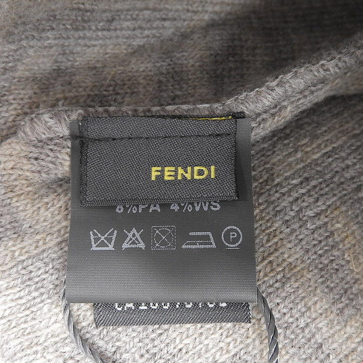 Pristine FENDI Knit cap Cashmere Blend Zucca Pattern Beanie Brown beige wool