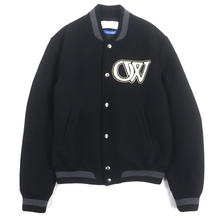 OFF-WHITE 黑色纯羊毛飞行员夹克，男款 L 码