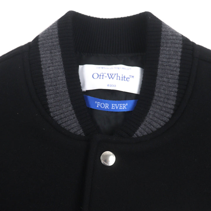 OFF-WHITE 黑色纯羊毛飞行员夹克，男款 L 码