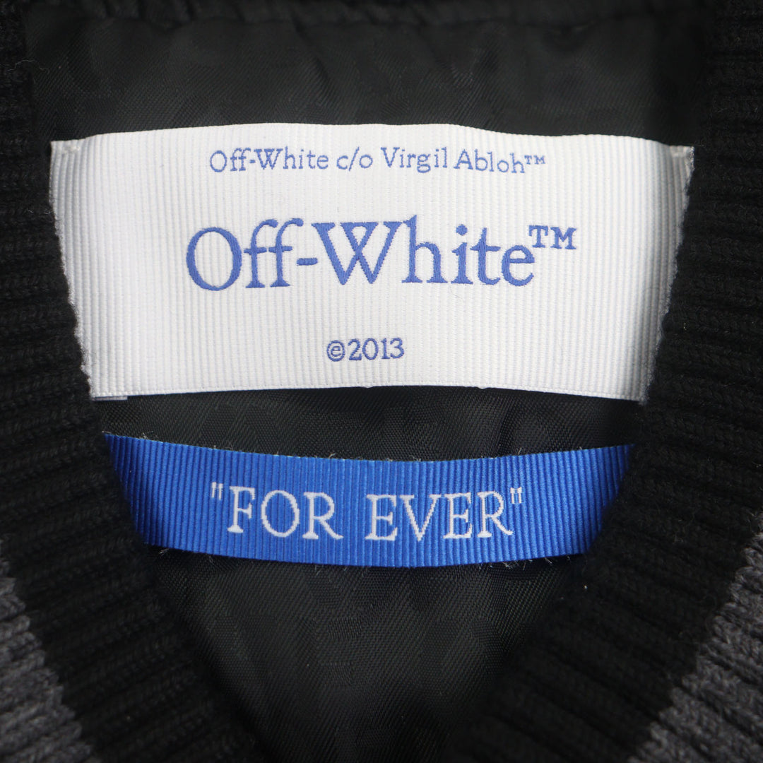 OFF-WHITE 黑色纯羊毛飞行员夹克，男款 L 码