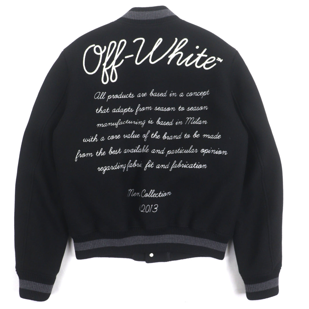 OFF-WHITE 黑色纯羊毛飞行员夹克，男款 L 码