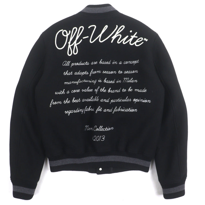 OFF-WHITE 黑色纯羊毛飞行员夹克，男款 L 码