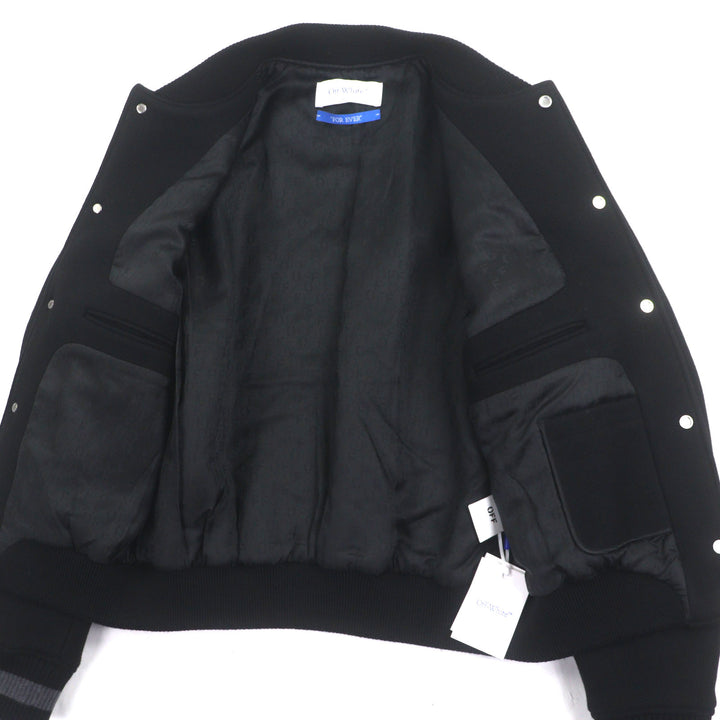 OFF-WHITE 黑色纯羊毛飞行员夹克，男款 L 码