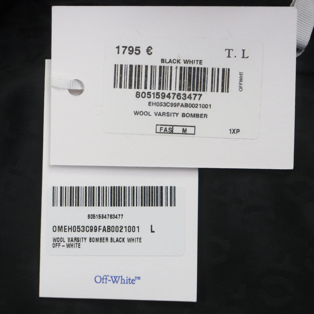OFF-WHITE 黑色纯羊毛飞行员夹克，男款 L 码
