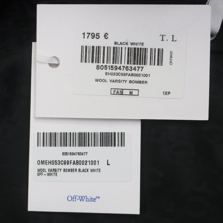 OFF-WHITE 黑色纯羊毛飞行员夹克，男款 L 码