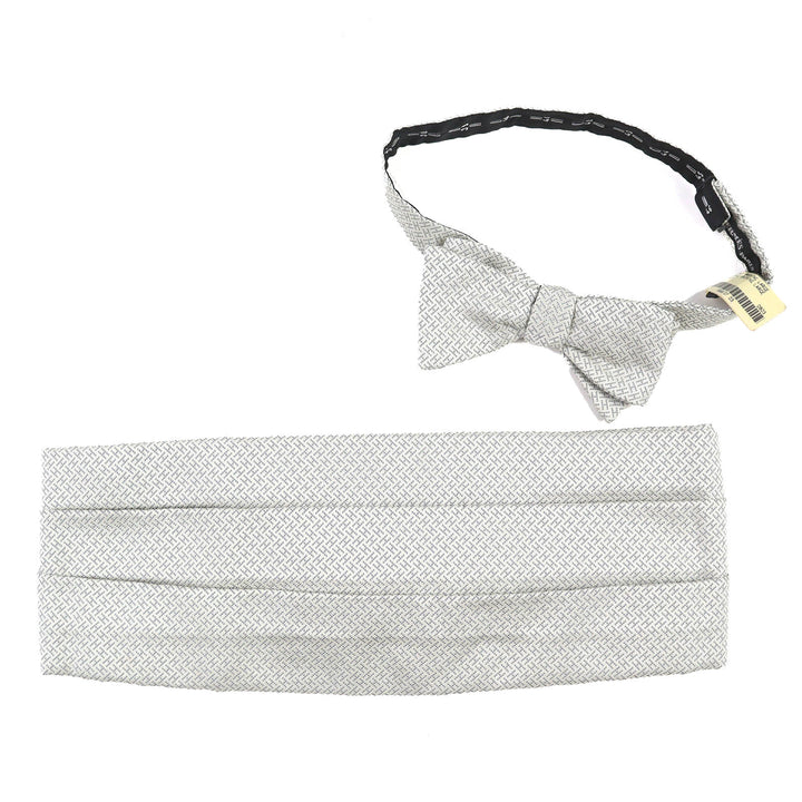 Pristine HERMES H Motif Cummerbund and Butterfly Tie Ensemble Light gray silk