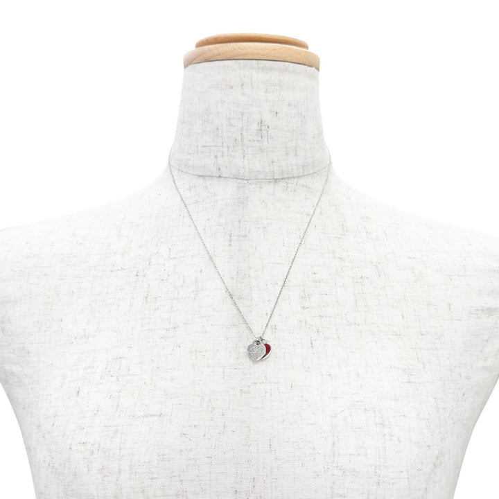 Great TIFFANY&Co. Necklace Red Mini Double Heart Tag 1P Diamond 925 Silver AG925