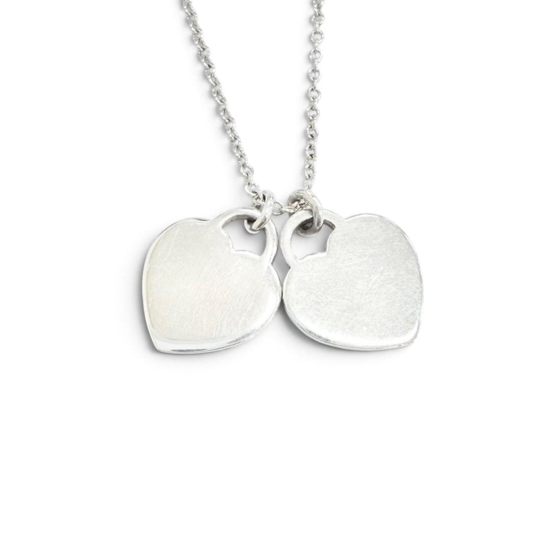 Great TIFFANY&Co. Necklace Red Mini Double Heart Tag 1P Diamond 925 Silver AG925