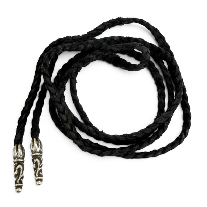 Great CHROME HEARTS Necklace Leather braid scroll bolo tip Silver SV925 mens