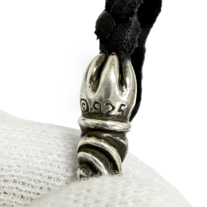 Great CHROME HEARTS Necklace Leather braid scroll bolo tip Silver SV925 mens