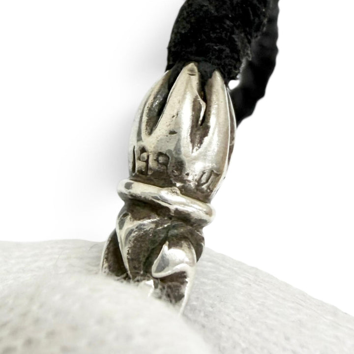 Great CHROME HEARTS Necklace Leather braid scroll bolo tip Silver SV925 mens