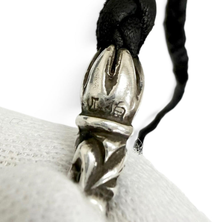 Great CHROME HEARTS Necklace Leather braid scroll bolo tip Silver SV925 mens