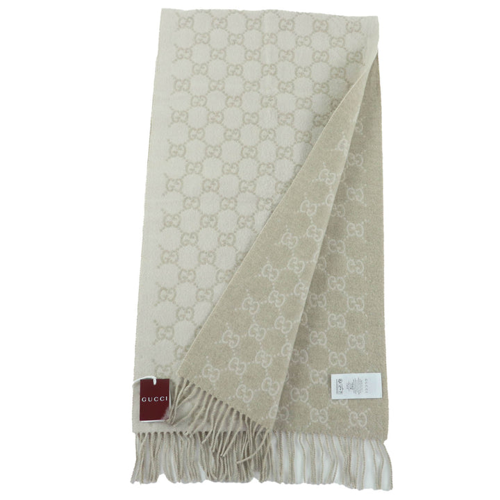 Excellent GUCCI Scarf GG pattern current item beige cashmere Women 812317