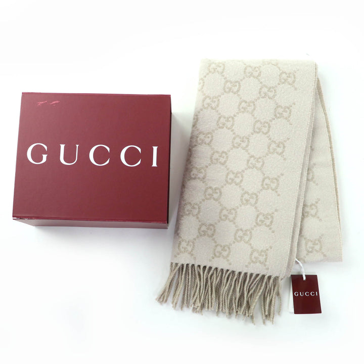 Excellent GUCCI Scarf GG pattern current item beige cashmere Women 812317