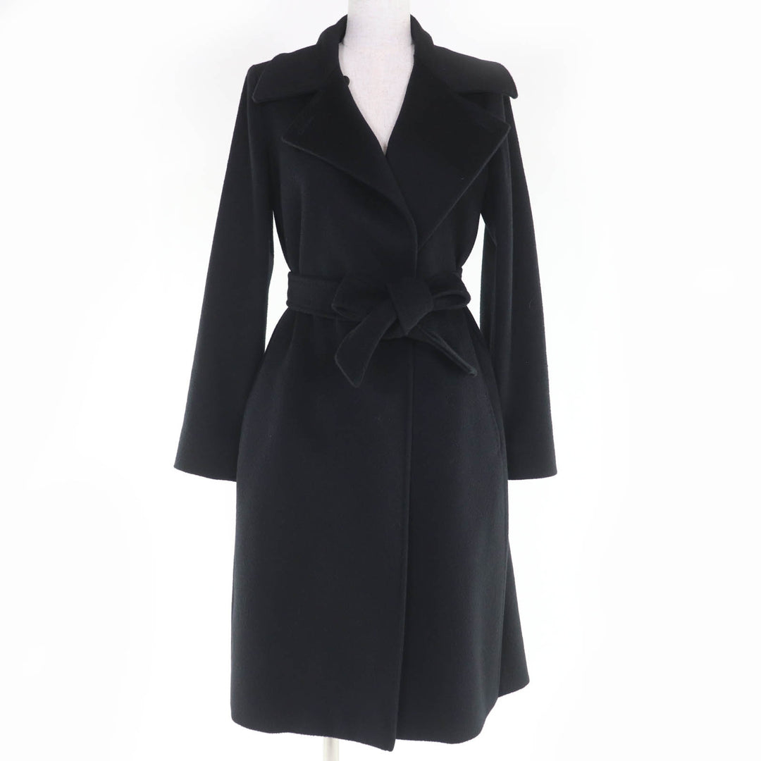 素晴らしいMaxMara STUDIOコートロングベルト付きブラックカシミアレディース38