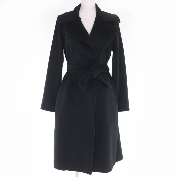 素晴らしいMaxMara STUDIOコートロングベルト付きブラックカシミアレディース38
