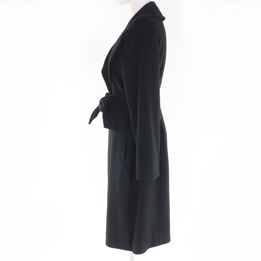 素晴らしいMaxMara STUDIOコートロングベルト付きブラックカシミアレディース38