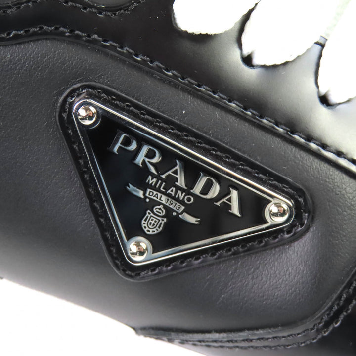 Excellent PRADA Triangle logo plate leather sneakers lightweight black 38 1E804M