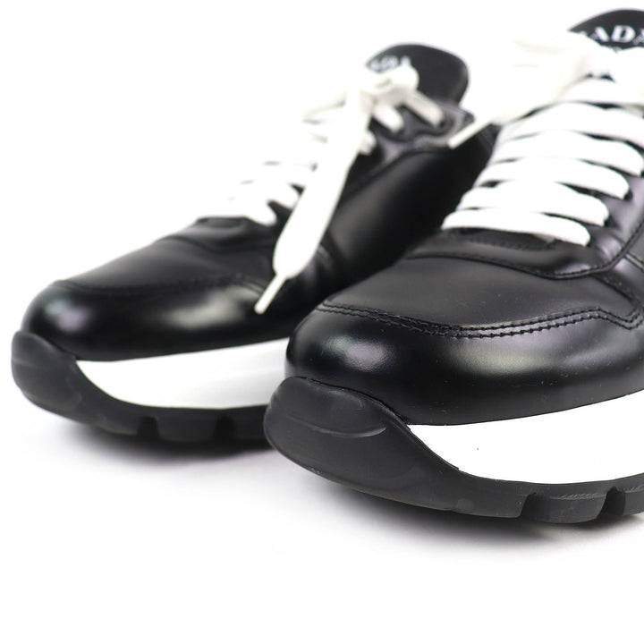 Excellent PRADA Triangle logo plate leather sneakers lightweight black 38 1E804M