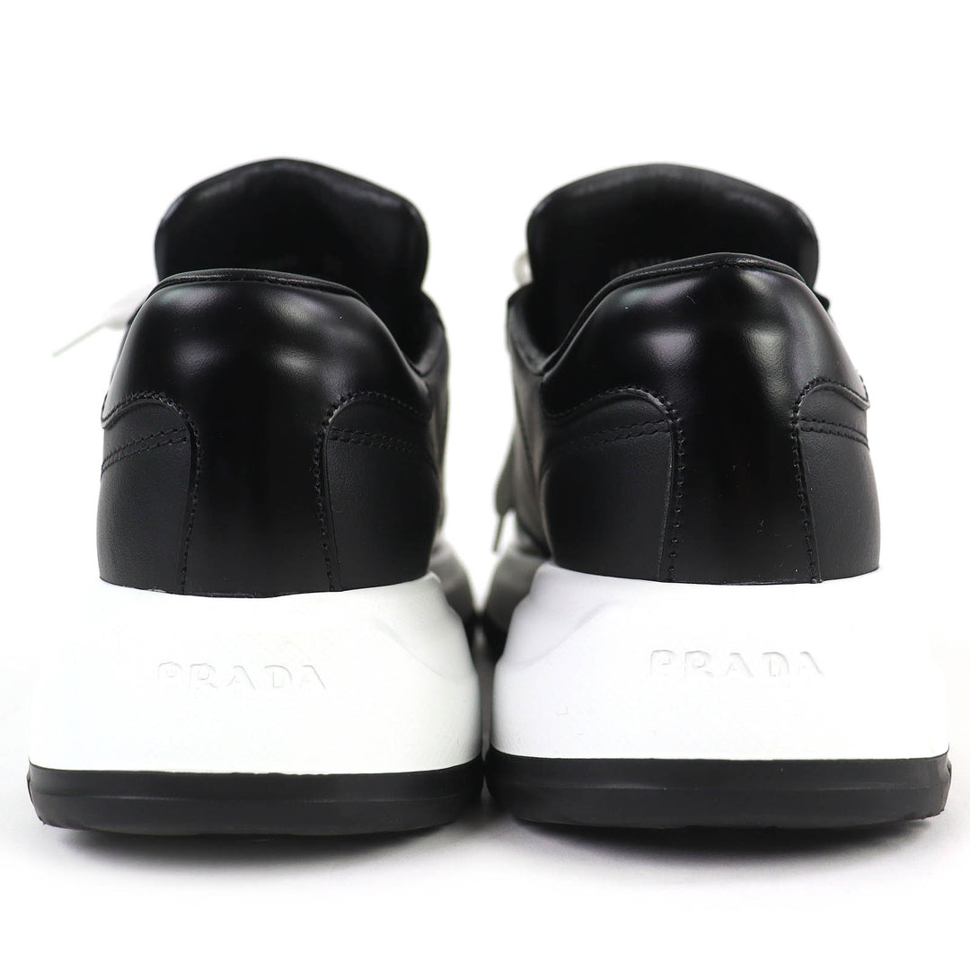 Excellent PRADA Triangle logo plate leather sneakers lightweight black 38 1E804M