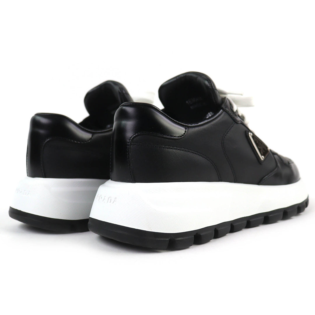 Excellent PRADA Triangle logo plate leather sneakers lightweight black 38 1E804M