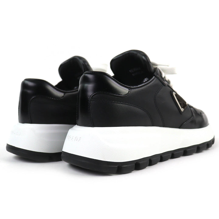 Excellent PRADA Triangle logo plate leather sneakers lightweight black 38 1E804M