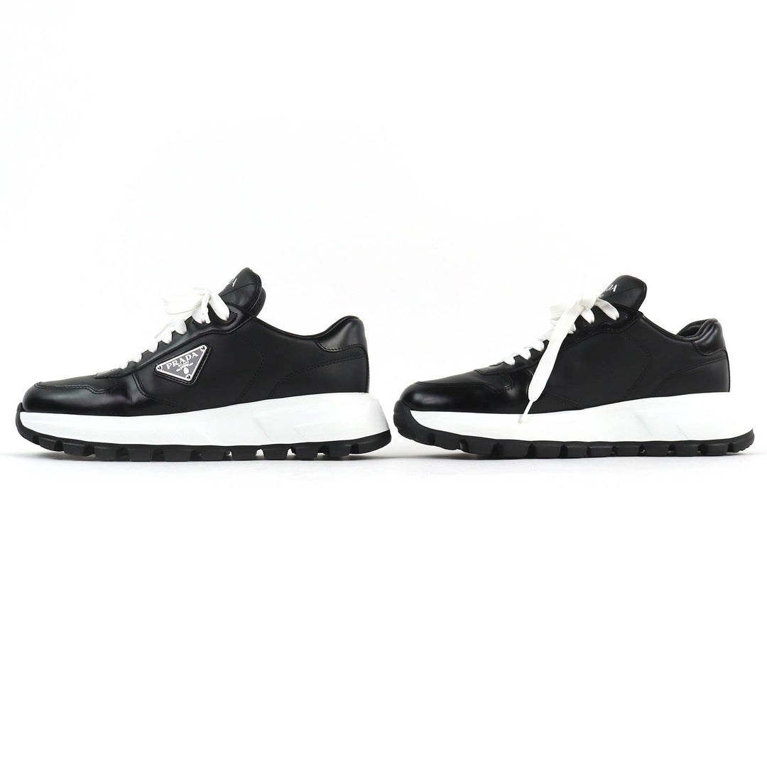 Excellent PRADA Triangle logo plate leather sneakers lightweight black 38 1E804M