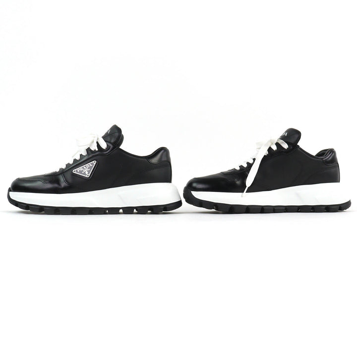 Excellent PRADA Triangle logo plate leather sneakers lightweight black 38 1E804M