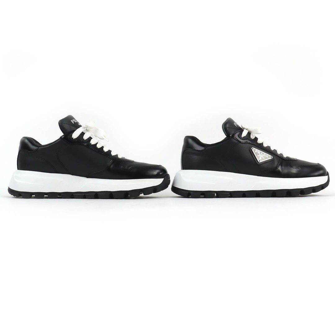 Excellent PRADA Triangle logo plate leather sneakers lightweight black 38 1E804M