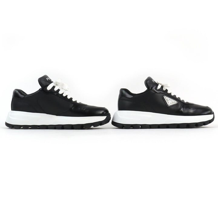 Excellent PRADA Triangle logo plate leather sneakers lightweight black 38 1E804M
