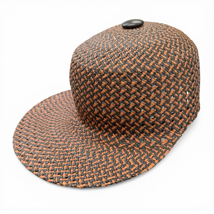 Excellent HERMES cap Tanzanian Serie Button Straw Hat multicolor Straw Women 56