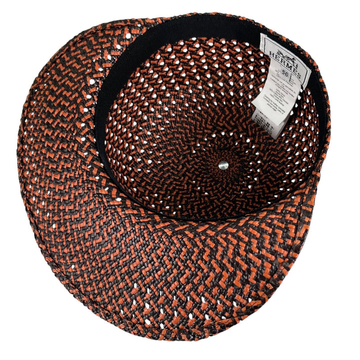 Excellent HERMES cap Tanzanian Serie Button Straw Hat multicolor Straw Women 56
