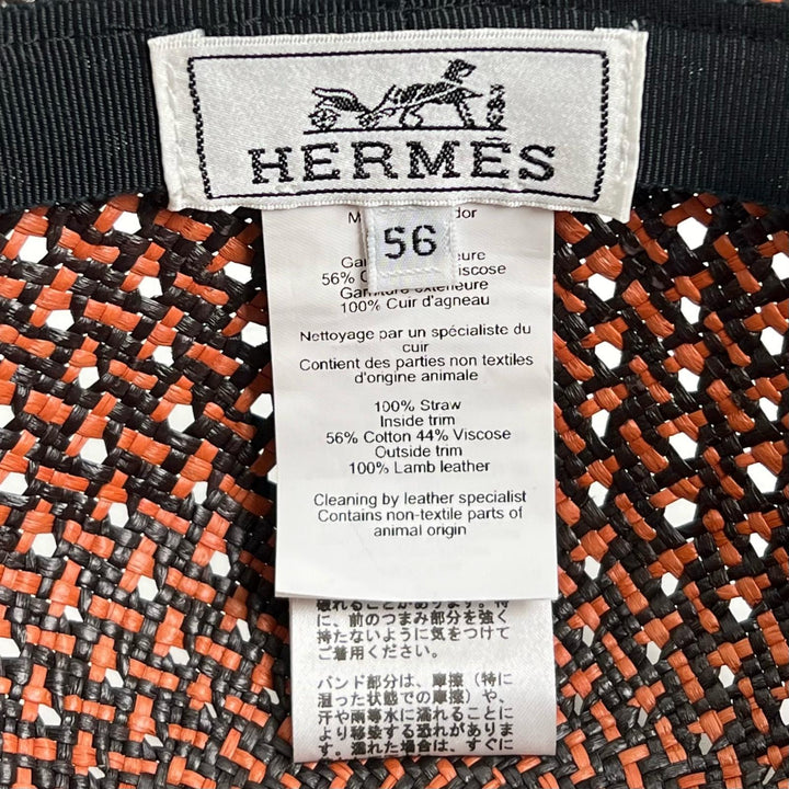 Excellent HERMES cap Tanzanian Serie Button Straw Hat multicolor Straw Women 56