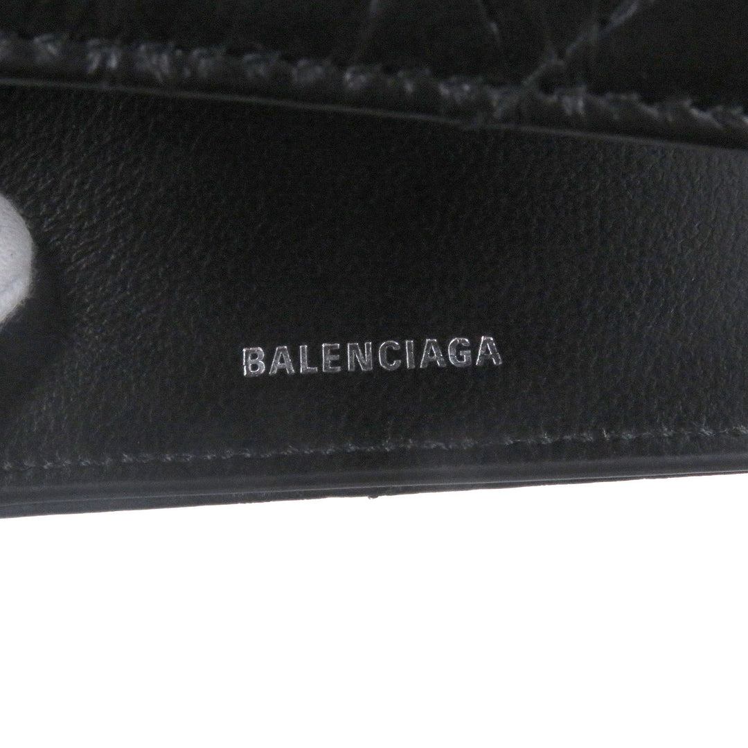 優れたBALENCIAGA三つ折り財布クラッシュBロゴメタルブラックレザー