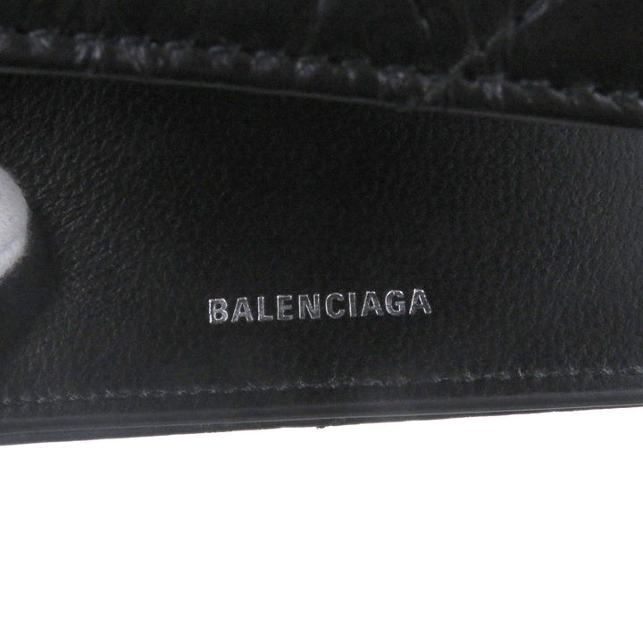 優れたBALENCIAGA三つ折り財布クラッシュBロゴメタルブラックレザー