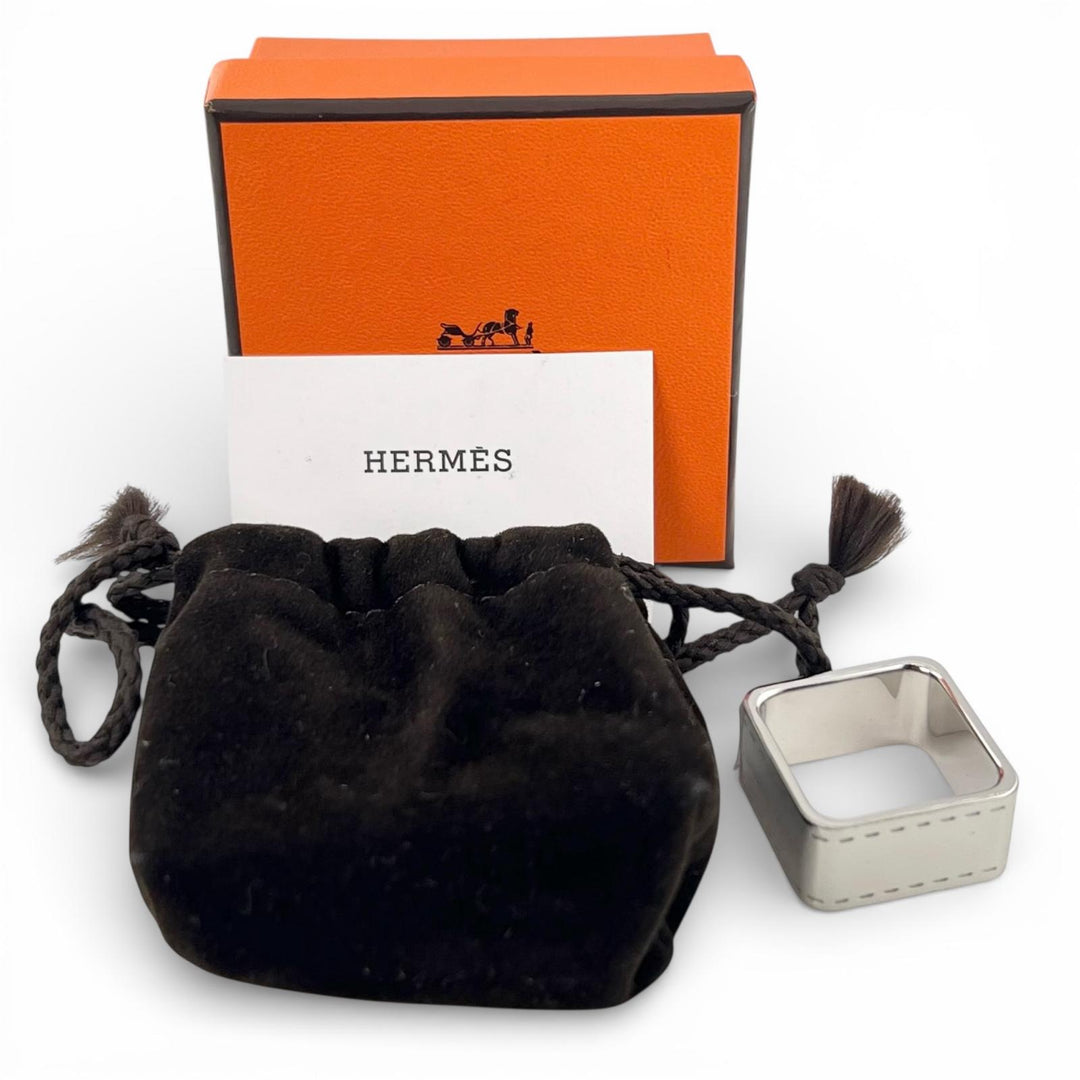 Pristine HERMES Scarf ring BOLDUC Square Silver mens