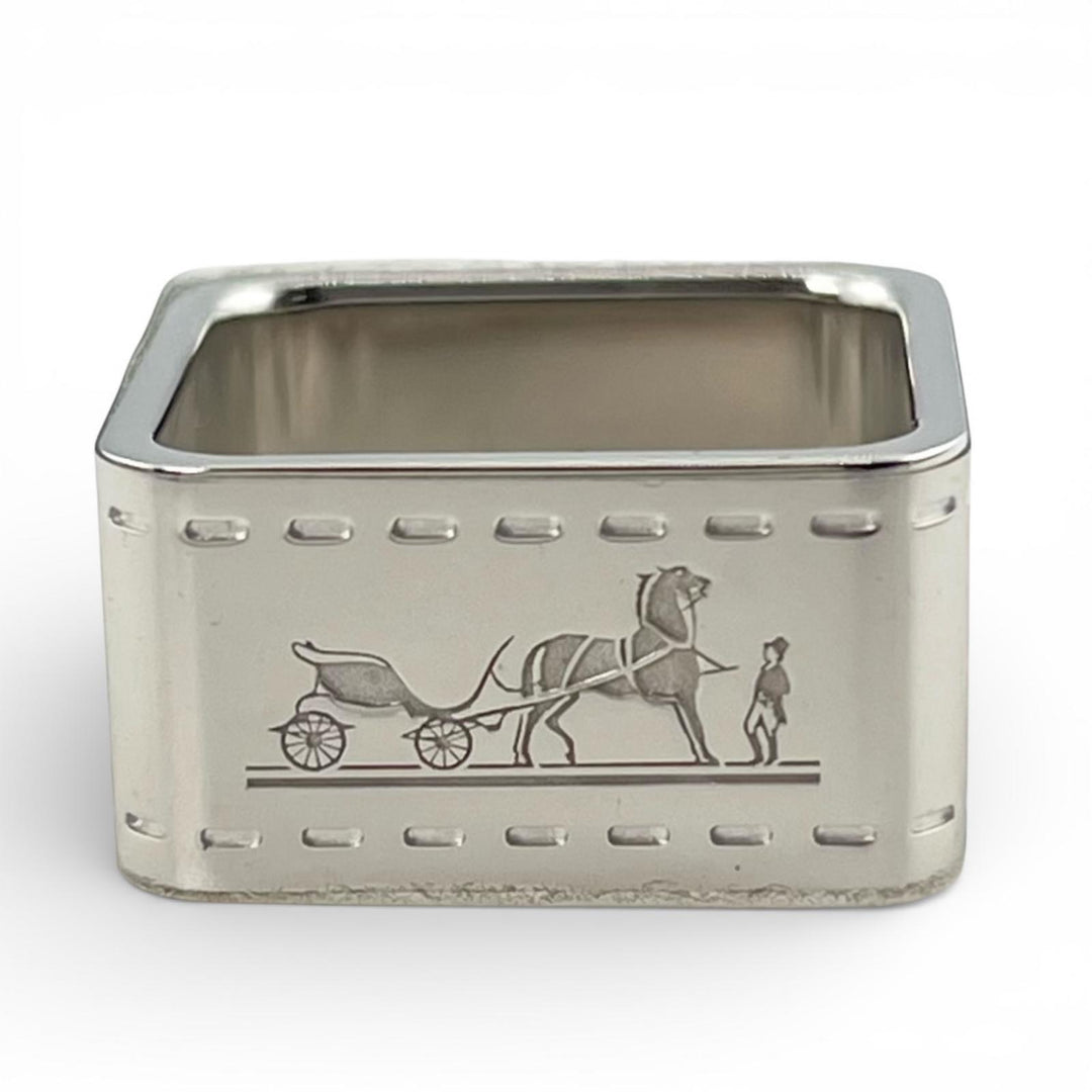 Pristine HERMES Scarf ring BOLDUC Square Silver mens