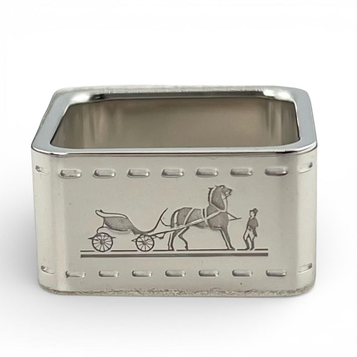 Pristine HERMES Scarf ring BOLDUC Square Silver mens