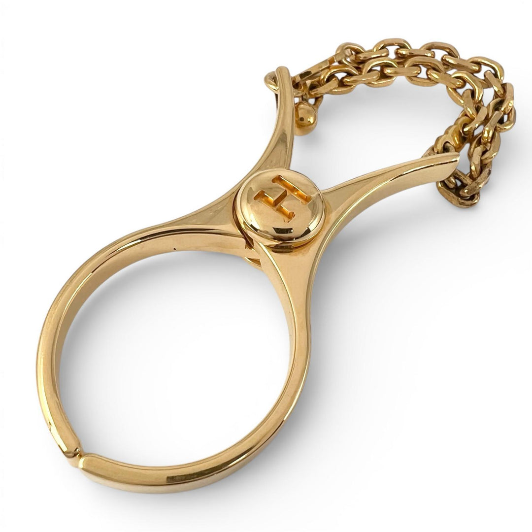 Great HERMES charm Filou H Logo Glove Holder Keychain gold ー Women